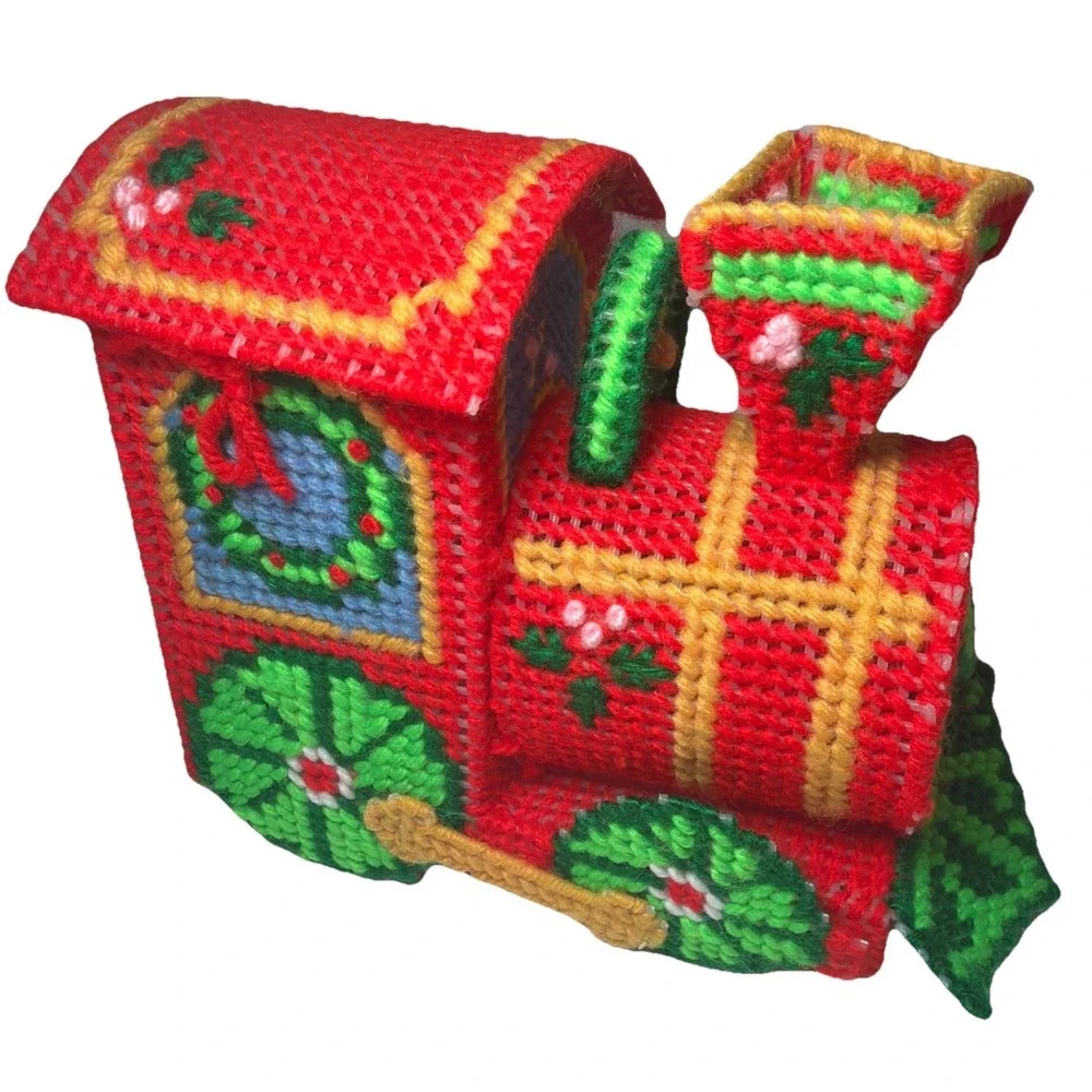Handmade Needlepoint Christmas Train Plastic Canvas